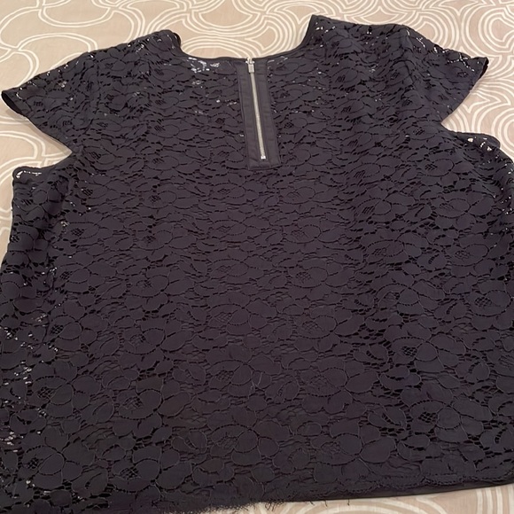 Liz, Clayborne, top, back zipper, black lace with camisole, cotton blend, XL - Picture 6 of 8